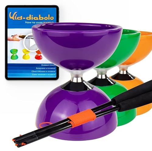 Juggle Dream Carousel Diabolo Jonglierset - Dreifach-Kugellagerachse - mit Superglas-Handstäben und Online-Lernvideo - Jonglieren (Violett)
