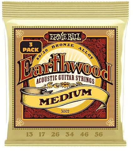 Ernie Ball Earthwood medium akustiska gitarrsträngar i 80/20-brons, 3-pack, tjocklek 13-56