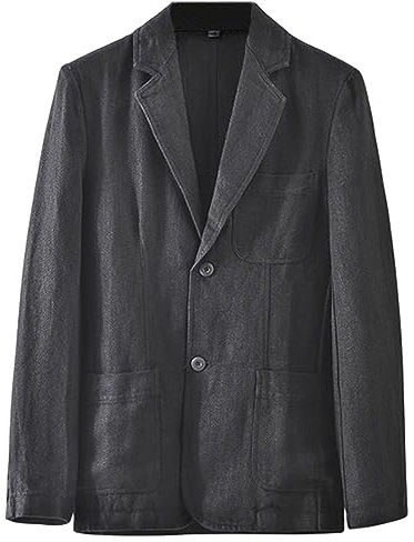 GIBZ Blazer en Lin Homme à Deux Boutons Casual Non Doublé Veste de Costume Slim Fit Elégant Léger Manteau de Sport, Noir, XL