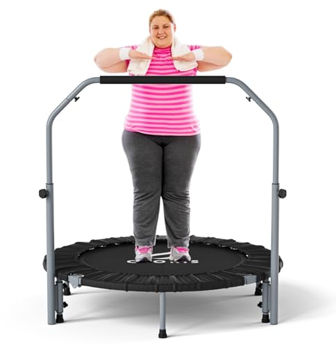 CLORIS 101,6 cm faltbares Fitness-Trampolin – maximale Belastung 400lb, Mini-Rebounder mit verstellbarem Schaumstoffgriff für Kinder und Erwachsene, Indoor/Outdoor, Fitness, Körperübung (Schwarz)