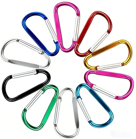 Lot de 10 mousquetons multicolores en aluminium avec anneau en D – crochets à pression avec verrouillage pour l'escalade, la maison, le camping, la pêche, la randonnée