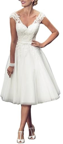 Beyonddress Robes de mariée femmes tulle dentelle élégantes courtes appliques mairie midi robes de mariée, 44