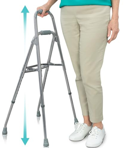 Vive Hemi Walker for Seniors - Narrow for Small & Tight Spaces, Ultra Lightweight, One-Handed Folding Walker, Foldable, Works as Chair Stand Assist Aid Grab Bar for Elderly - Sit to Stand Side Cane