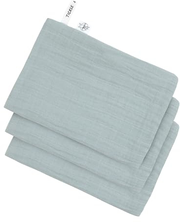 LÄSSIG Juego de 3 Manoplas de Muselina para bebés/Muslin Wash Glove Set 3 pcs Powder Blue