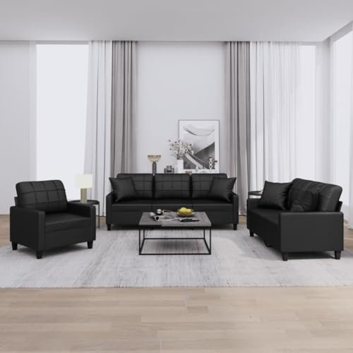 LAPOOH 3-TLG. Sofagarnitur mit Kissen Schwarz Kunstleder, Sofa Mit Relaxfunktion, Couchgarnitur, Wohnzimmer Sofa, Couch, Sofa Set 3201348