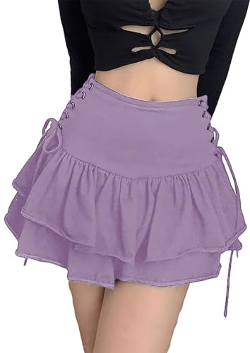 XKBHYD Damen Gothic Minirock Grunge Punk Faltenrock Y2K Hohe Taille E-Girl Skort Mall Goth Uniform Skater Rock, violett, M
