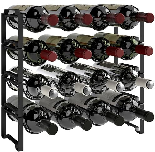 HOMCOM Weinregal für 16 Flaschen Stapelbar Flaschenregal Flaschenhalter aus Metall Weinflaschenhalter für Keller, Lagerraum, 42,5 x 16,5 x 41 cm Schwarz