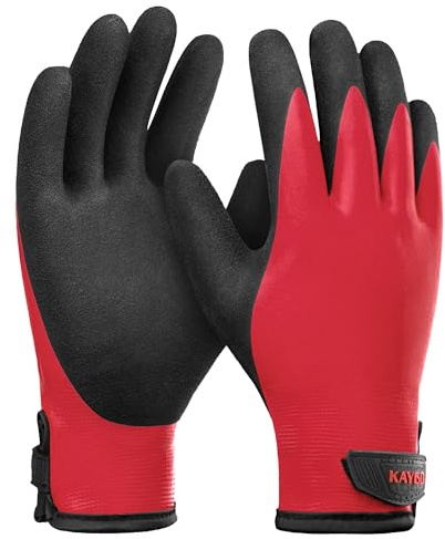 KAYGO guantes de trabajo impermeables y cálidos invierno, recubrimiento de látex de mano completa, revestimiento térmico, para trabajos al aire libre en invierno en congeladores (Rojo, talla 8)