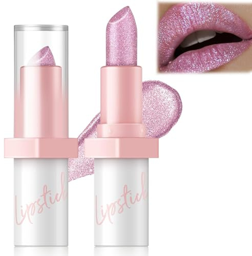 Metallic Glitter Pink Lipstick - Shimmer Diamond Pink Lipsticks for Women - pink Lip Gloss Long Lasting,High Impact Lip Color with Transfer-Proof Wear