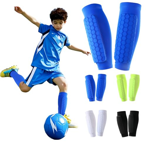 Shyllin 1 Par de Espinilleras Fútbol Niño, Transpirables y Antigolpes para Niños y Niñas, Ideales para Fútbol, Baloncesto, Ciclismo y Senderismo (Azul, XS)