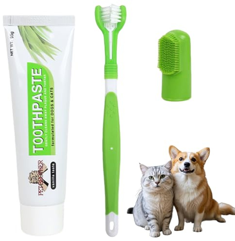 ChAusa 3 Pièces Brosse a Dent Chien et Dentifrice, Kit Dentaire Dentifrice, Chien Anti Tartre et Mauvaise Haleine, Plaque Destructor, pour Le Nettoyage et Le Soin des Dents