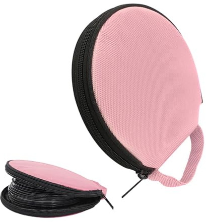 CyperFair Car CD Case, 20 Capacity Oxford Cloth CD Protective Holder with Transparent Film Divider, Waterproof Portable Round Disc Case with Reinforced Handle, Universal DVD Organizer Wallet (Pink)