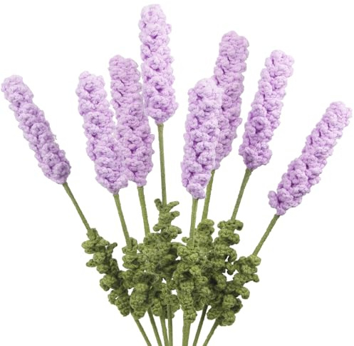 CEWUDA 8Pz Fiori Uncinetto Bouquet Lavanda Viola Chiaro Fiori Fatti a Mano Artificiali Fiori Intrecciati all'Uncinetto per Bouquet di Nozze Anniversario Compleanno San Valentino Regali per Mamma Donne
