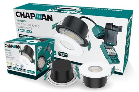 Chapman Hirono Pro 4W & 6W Fire Rated Downlights IP65 White 8 Pack | 4CCT 2700K-6000K, Cool, Neutral or Warm White Waterproof LED Modern Ceiling Light for Bathroom, Kitchen, Bedroom & Living Room