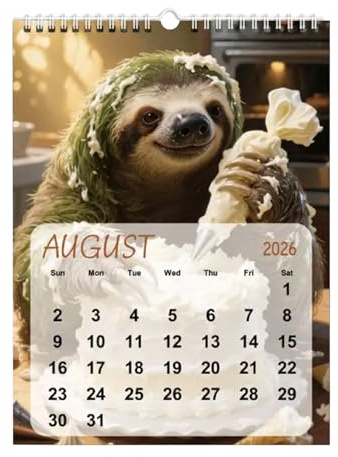 Rolig djurkalender 2026 | Sengångare skidåkning 12-månaders planerare - 21 x 28 cm rolig väggkalender, för arbetsplats lägenhet hus sovrum vardagsrum skola barnkammare butik