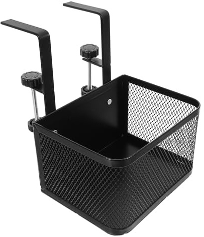 Hemobllo Clamp-on Desk Drawer Organizer Basket Small Black, under Desk Cable Management Shelf for Office and Home Workspace, No Drilling Cable Wire Storage Tray