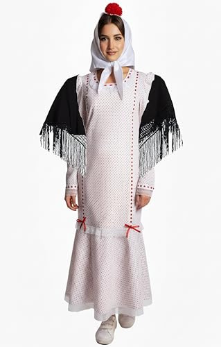 Gojoy shop - Disfraz de Chulapa Madrileña para Adultos, Contiene: Vestido, Mantón, Pañuelo, Clavel y Mochila de Cuerdas. (ROSA EXCELENCIA, L)