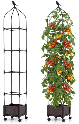 COSTWAY Potager Surélevé Vertical de 200 cm avec Bac et Treillis