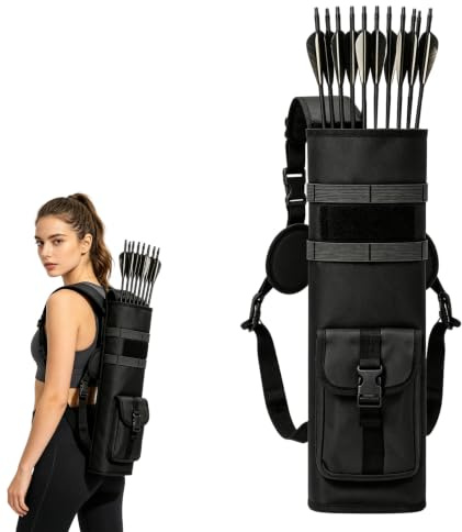 Arco Volver Arco Arco Arco Soporte de Flecha, Carcaj de espalda ajustable de tela Oxford, Gran Capacidad Soporte de Flecha Bolsa con Bolsillos Accesorios para Arco Recurvo y Compuesto, Adultos y