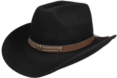 Lipodo Horses Cowboyhut Filzhut mit Stretchfutterband Herren Herbst Winter Wollfilz schwarz 58 cm