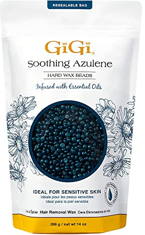 GiGi Hard Wax Beads for Hair Removal, Soothing Azulene Hair Removal Wax for Sensitive Skin, 14 oz