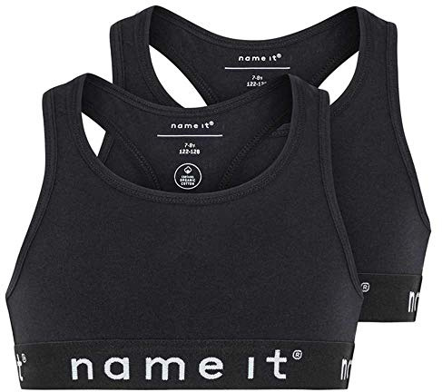 NAME IT Mädchen Nkfshort Top 2p Solid Noos Bustier, Schwarz (Schwarz Black), 146-152 (2er Pack)