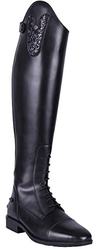 Reitstiefel Damen Sasha Adult | Gr. 36-42 | Hoher Dressurbogen | Bequeme Passform | Fester Halt | Verschiedene Designs | Pflegeleicht, Größe:40, Farbe QHP:schwarz