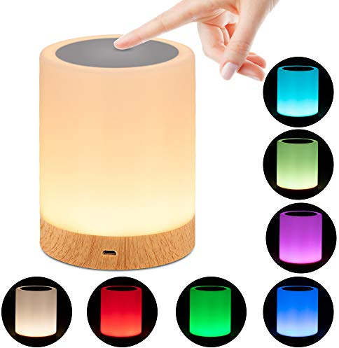 omitium Nachttischlampe, LED Nachtlampe mit Dimmer 360° Berührungssensor USB Aufladbar Tragbare 16 Farben Tischleuchte für Kinder Schlaf Zimmer Camping (Warmweiß)
