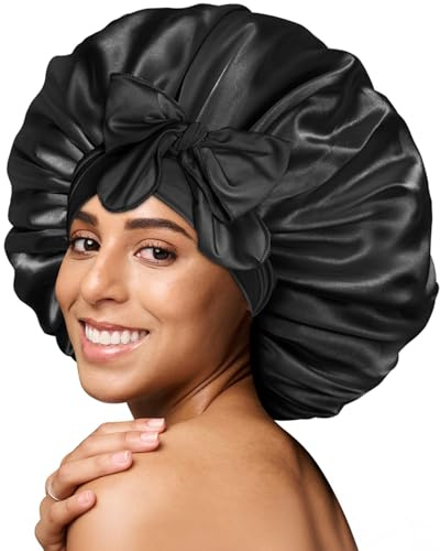 BONNET QUEEN Satin Sovhuvor för Damer Silkesmössa för Sovande Kvinnor, Satin Sovmössa med Justerbart Huvudband för Lockigt