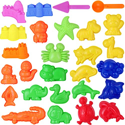 TOYANDONA Strumenti per Stamp di Sabbia Mini Giocattoli per Sandbox da 27 Pezzi Set di attività per Stamp con Castello Frutta Oceano E Animali Compatibile con Qualsiasi Sabbia da