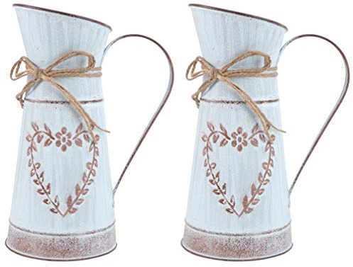 Cabilock 2 Stücke Shabby Blumenvase Herz Vintage Gießkanne Rustikaler Blumentopf Landhaus Vase Metall Eisen Eimer Retro Übertopf Blumeneimer für Balkon Büro Schreibtisch Deko Wohnzimmer Tischdeko