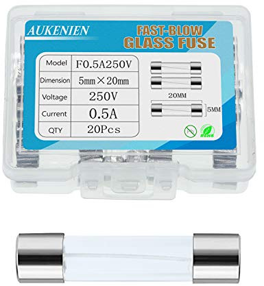 AUKENIEN 5x20MM 0,5A 250V Fusibles de Vidrio 0,5 Amperio Fusible Cristal Fusión Rápida Kit