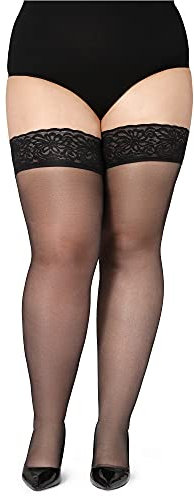 Bellivalini Damen halterlose Strümpfe mit Spitze Plus Size 20 DEN BLV-1126 (Schwarz, 3XL)