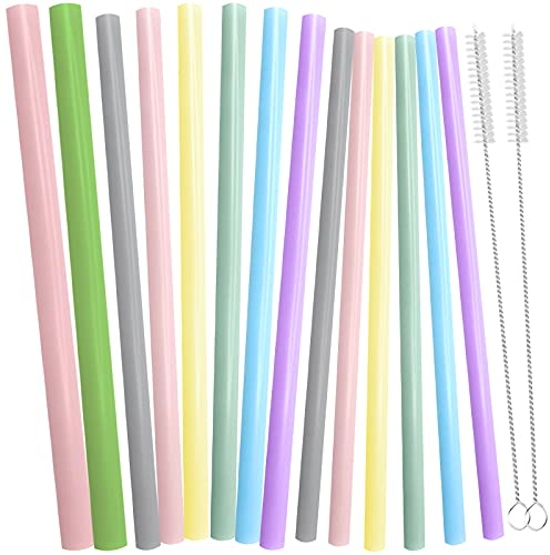 Daily Treasures 14 wiederverwendbare Silikon-Trinkhalme, 3 Größen, wiederverwendbar, gerade mit 2 Beuteln und 2 Bürsten, Boba-Party-Trinkhalme für Kinder mit einem Fassungsvermögen von 1,3 cm, 1,1 cm