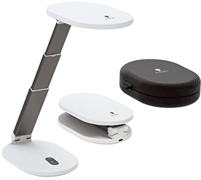 Daylight Foldi Go: Rechargeable 6,000K LED Desk Lamp with 4 Brightness Levels & Adjustable Arm - Compact & Portable with Carry Case (Perfect for Home, Office, or Travel), White