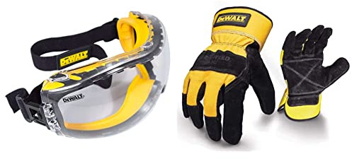 DEWALT GOGGLE Concealer Clear Goggle DPG82-11D & Men - Rigger Gloves Large, Black/Yellow, L Pack of 1 UK