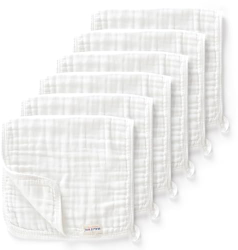 Maliton Muslin Cloths for Baby, 100% Cotton 6-Layer, 6 Pack (White) | 6-Layer Muslin Cloths for Feeding, Burping & Wiping, 100% Cotton, Super Absorbent & Soft, Newborn Essentials, 50 × 25 cm