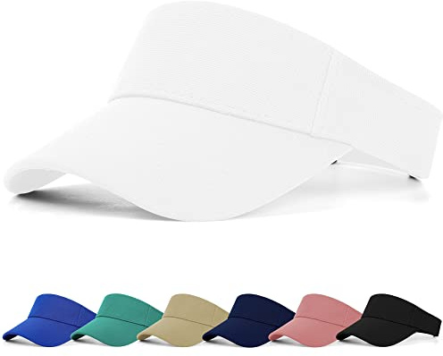 FCHUI Sun Visor Cap - Women Ponytail Baseball Cap for Women and Ladies, Long Peak Thicker Sweatband Adjustable Hat for Golf Cycling Fishing Tennis Running Jogging Visor Hats for Men (White)
