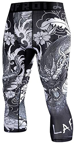 LAFROI Men's Compression Fit 3/4 Tights Leggings with Pcoket/Non-Pocket-YSK10 Dragon Size XXXL