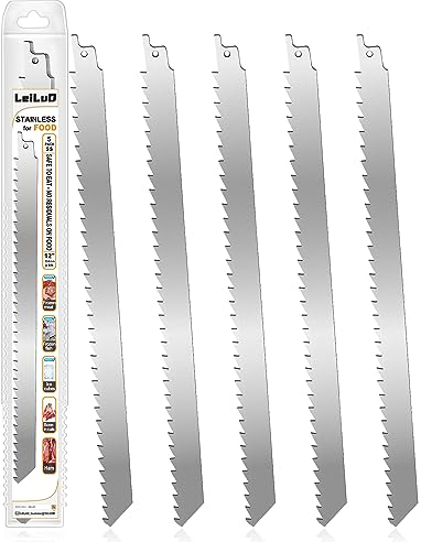 LEILUO lames de scie alternative pour couper les os de viande congelée de 12 pouces 5 lames de scie en acier inoxydable avec étui de rangement