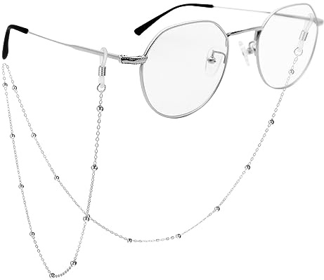 WLLHYF Cadenas de gafas para mujer, con cuentas y bonitos marcos de cordón de vidrio, collar de cuerda, elegante correa para gafas de sol para evitar pérdidas, Plateado, 70 cm