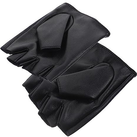 PACKOVE 2 Pairs Kids Leather Riding Gloves Outdoor Sports Sailing Fishing Snow Garden Gloves Half Finger Comfortable Durable Size (5-13 Years Old)
