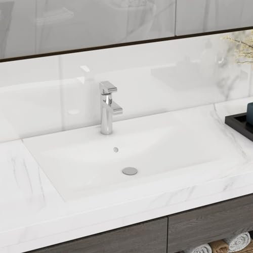 Vasque à Encastrer, Lavabo Encastré Lave-Mains Salle de Bain Lavabo avec trou de robinet Blanc mat 60x46 cm Céramique