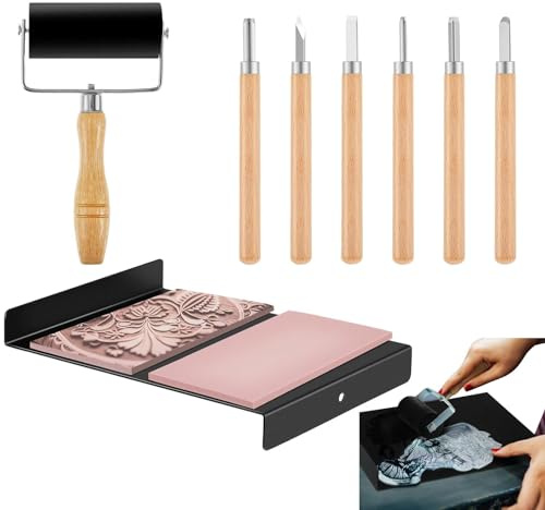 Obesntln Kit di stampa a blocco per principianti, kit per incisione a blocco,Blocchi di linoleum per incisione | Set di produzione di stampa con impugnatura comoda, inchiostro con fori per viti per