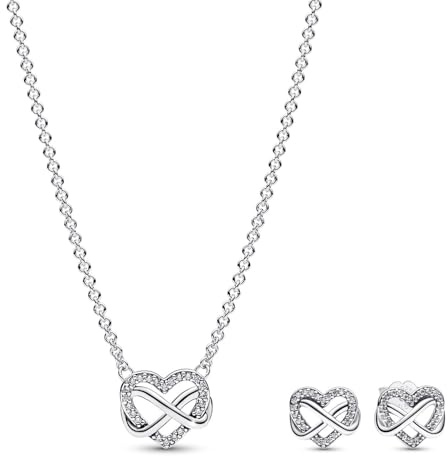PANDORA Damen-Geschenkset Funkelndes Unendlichkeits-Herz 925 Silber Halskette mit passenden Ohrringen elegante Geschenkidee für Frauen 68321