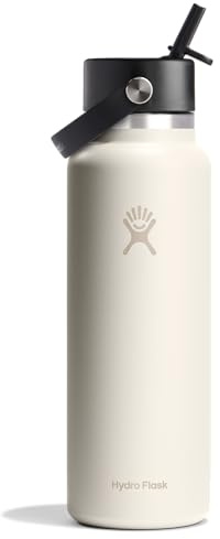 Hydro Flask Water Bottle - Insulated Stainless Steel - Wide Straw Lid, Non Spill, Leakproof in 40 Oz Ivory