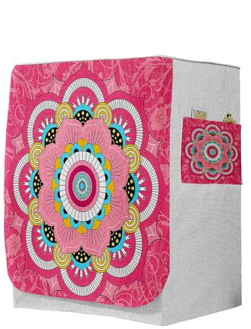 Odot Copri Lavatrice Esterni, Coprilavatrice da Esterno Antipolvere Anti Sunlight, Copertura per Lavatrice e Asciugatrice con Aperture Frontali (Mandala Rosa Rossa,M-capacità 8-10 kg)