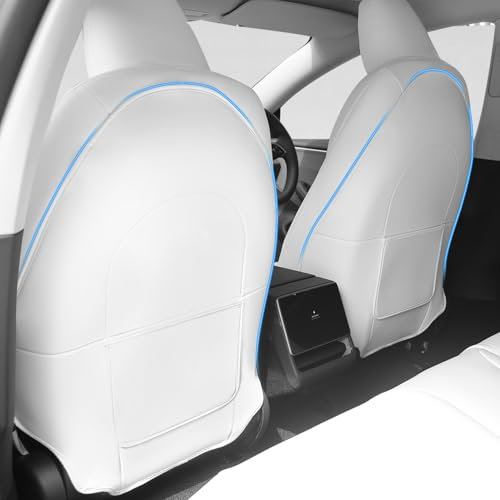 TOPABYTE Seat Back Kick Protector for Tesla Model Y S X 3 Highland Accessories Leather Backseat Mats for Kids Wear-Resistant Back Seat Cover with Extra Organizer Pocket 2 PCS -White