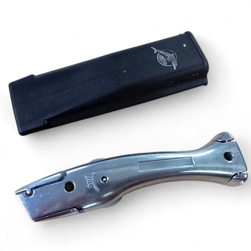 Dolphin - Mango de corte de alfombras, cuchillo de corte de trabajo con funda, color plateado, sin cuchillas PTL®
