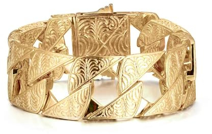 THE BLING KING 26mm Gold Ornate Cuban Chaps Bracelet for Men – 130g Heavyweight, 9-Inch – PVD Gold Plated